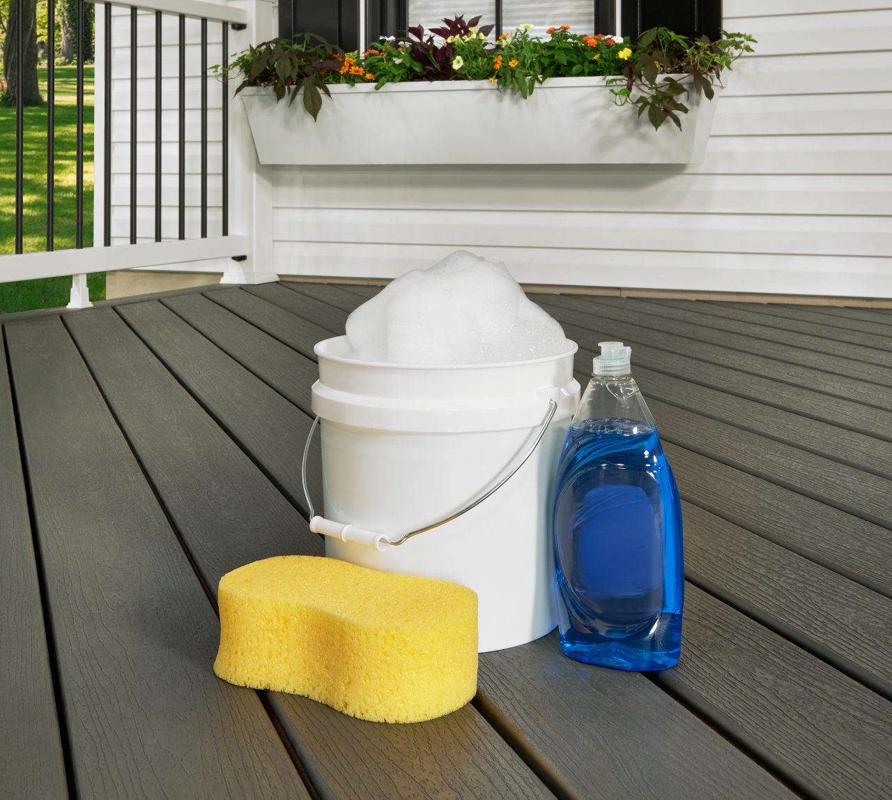 Deck with cleaning supplies